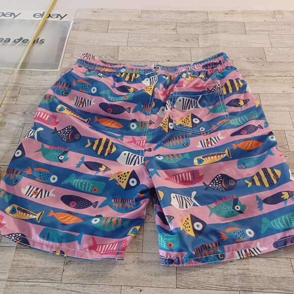 Wes And Willy Swim Shorts Trunks Mens Large Multicolor Pull On Drawstring Beach - Picture 6 of 8